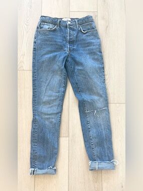 Free People We The Free Stella High Rise Skinny Jeans Button Fly Raw Hem SZ 27